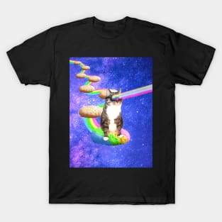 Cute tabby cat in outer space shooting cool rainbows from the sunglasses T-Shirt